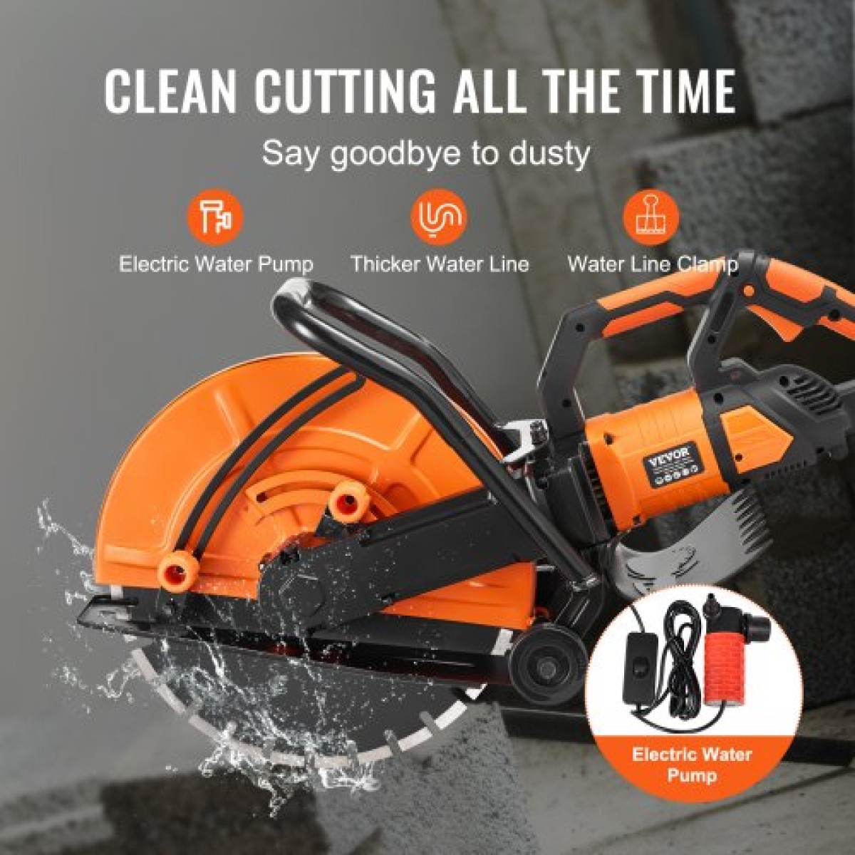 VEVOR 16"/40,6 cm Ηλεκτρικό πριόνι σκυροδέματος υγρό/στεγνό πριόνι με αντλία νερού και λεπίδα