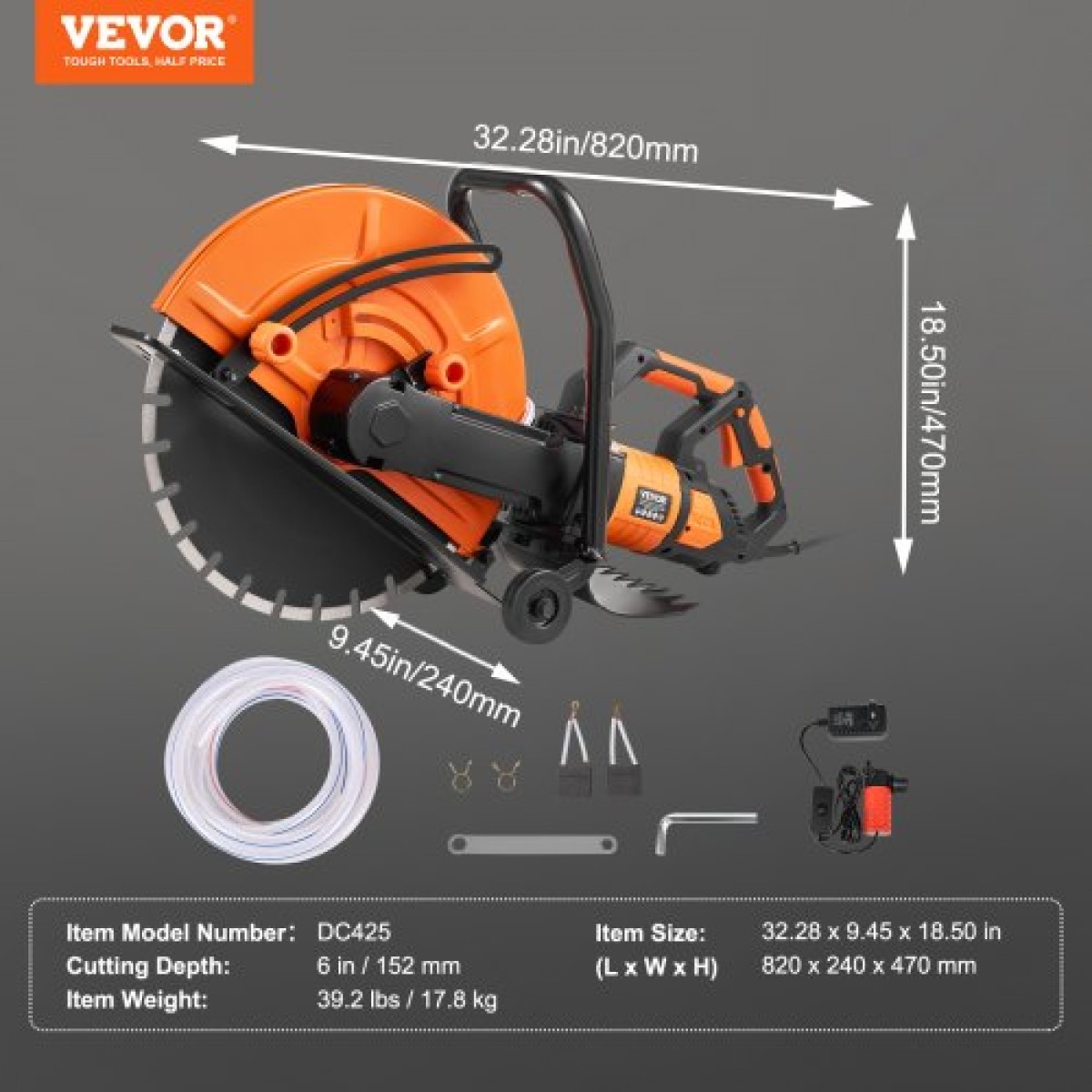 VEVOR 16"/40,6 cm Ηλεκτρικό πριόνι σκυροδέματος υγρό/στεγνό πριόνι με αντλία νερού και λεπίδα