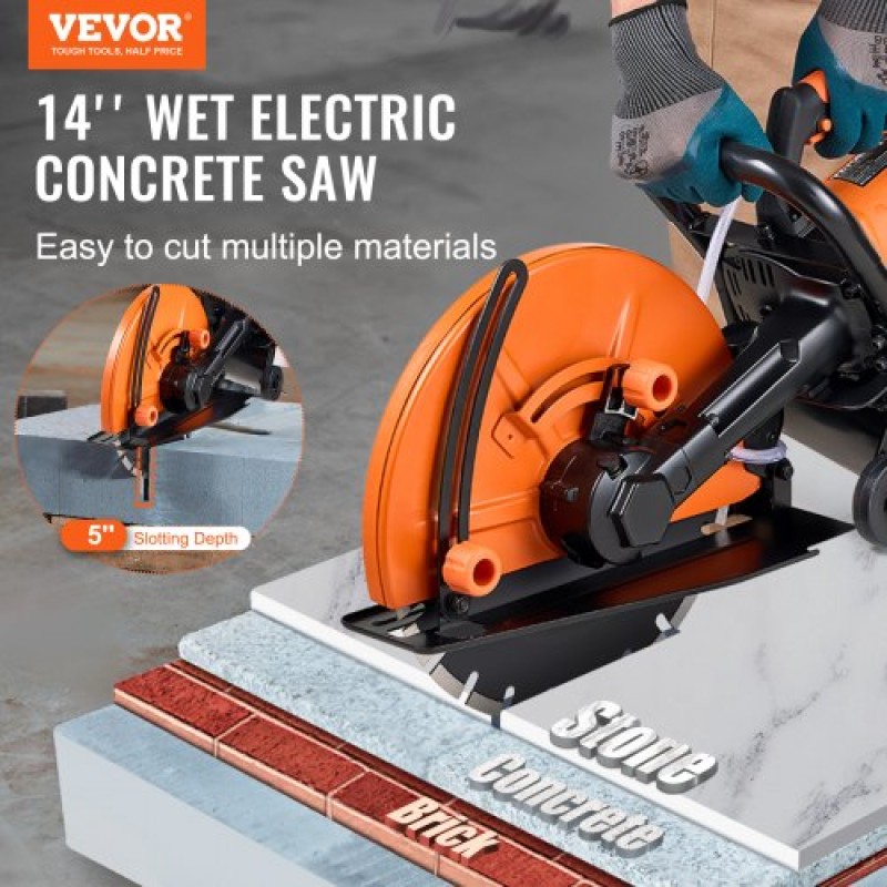 VEVOR 14"/35,6 cm Ηλεκτρικό πριόνι σκυροδέματος υγρό/στεγνό πριόνι με αντλία νερού και λεπίδα