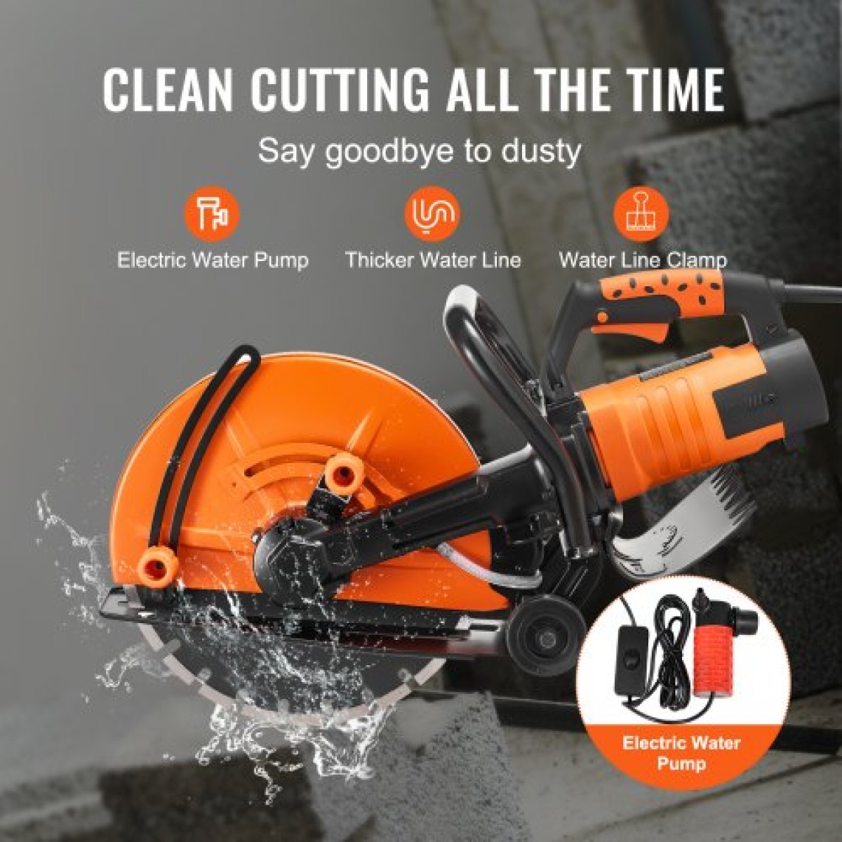 VEVOR 14"/35,6 cm Ηλεκτρικό πριόνι σκυροδέματος υγρό/στεγνό πριόνι με αντλία νερού και λεπίδα