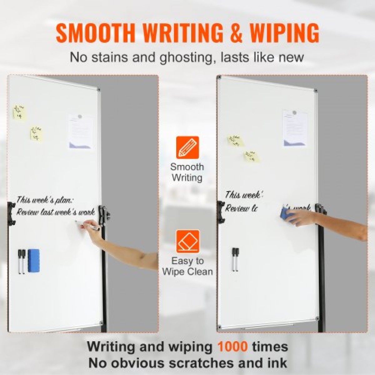 VEVOR Rolling Magnetic Whiteboard, Κινητός Λευκός Πίνακας Διπλής Όψης 24x48 ίντσες, Ρυθμιζόμενος Ύψος Dry Erase Board με ρόδες, 1 Magnetic Erase & 3 Dry Erase Markers & Mobile Tray for Office School