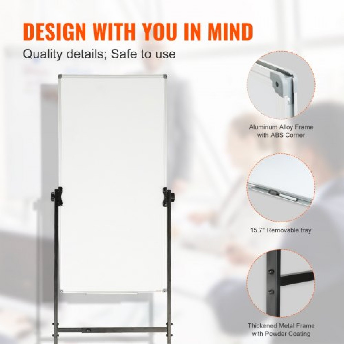 VEVOR Rolling Magnetic Whiteboard, Κινητός Λευκός Πίνακας Διπλής Όψης 24x48 ίντσες, Ρυθμιζόμενος Ύψος Dry Erase Board με ρόδες, 1 Magnetic Erase & 3 Dry Erase Markers & Mobile Tray for Office School