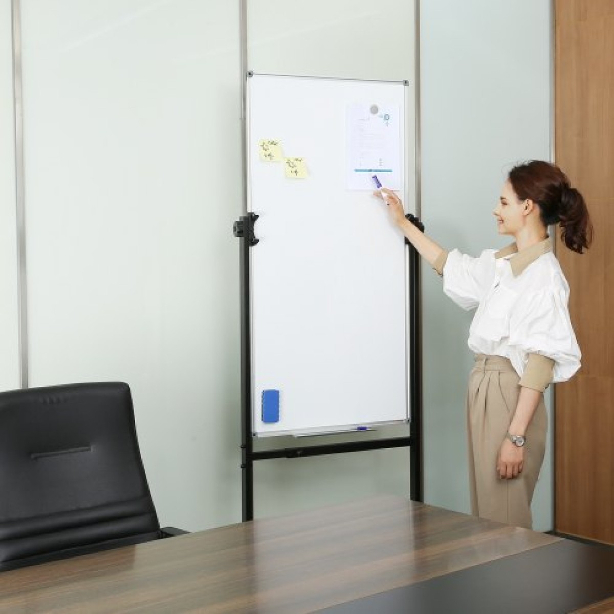VEVOR Rolling Magnetic Whiteboard, Κινητός Λευκός Πίνακας Διπλής Όψης 24x48 ίντσες, Ρυθμιζόμενος Ύψος Dry Erase Board με ρόδες, 1 Magnetic Erase & 3 Dry Erase Markers & Mobile Tray for Office School