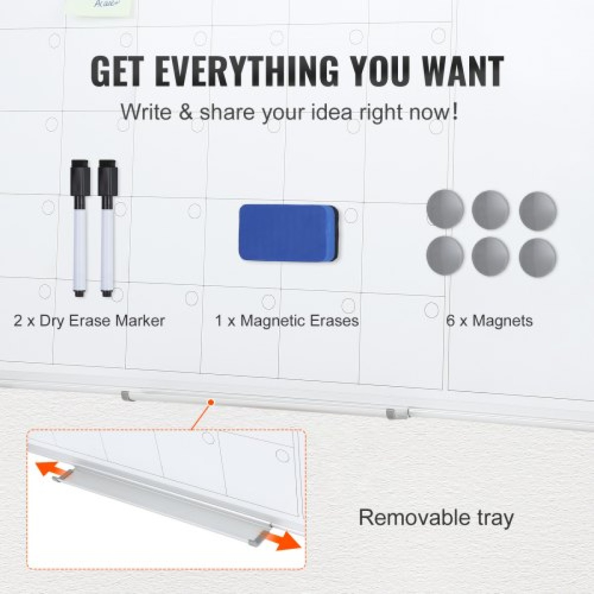 Λευκός πίνακας VEVOR Calendar, 36 x 24 ίντσες Magnetic Dry Erase Calendar Board, Monthly Planner Whiteboard για τοίχο, 1 Magnetic Erase & 2 Dry Erase Marker & Mobile Tray for Restaurant Office Home School