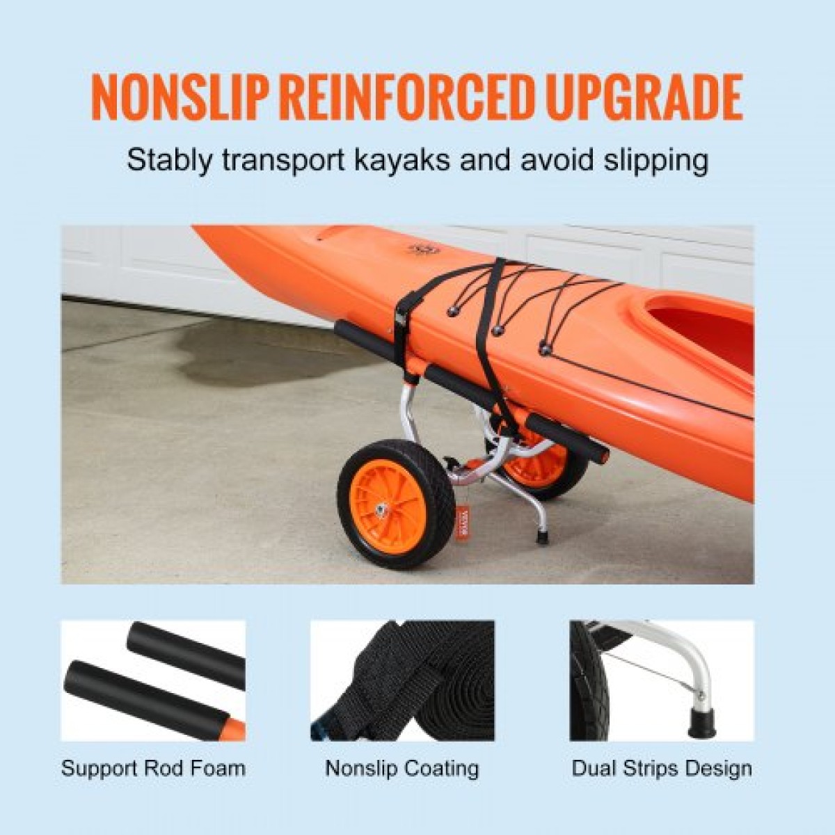 Καρότσι VEVOR Heavy Duty Kayak, χωρητικότητα 204,1 κιλών, Αποσπώμενο καρότσι κανόε με μασίφ λάστιχα 30,5 cm, ρυθμιζόμενο πλάτος & αντιολισθητικό πόδι στήριξης, για καγιάκ Canoes Paddleboards Float Mats Jon Boats
