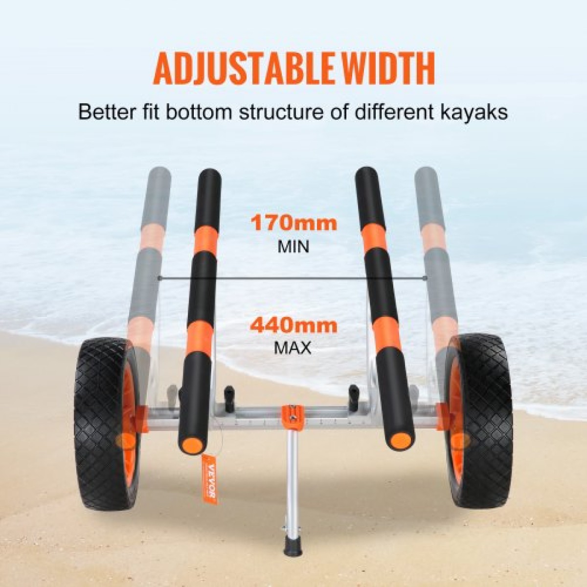 Καρότσι VEVOR Heavy Duty Kayak, χωρητικότητα 204,1 κιλών, Αποσπώμενο καρότσι κανόε με μασίφ λάστιχα 30,5 cm, ρυθμιζόμενο πλάτος & αντιολισθητικό πόδι στήριξης, για καγιάκ Canoes Paddleboards Float Mats Jon Boats