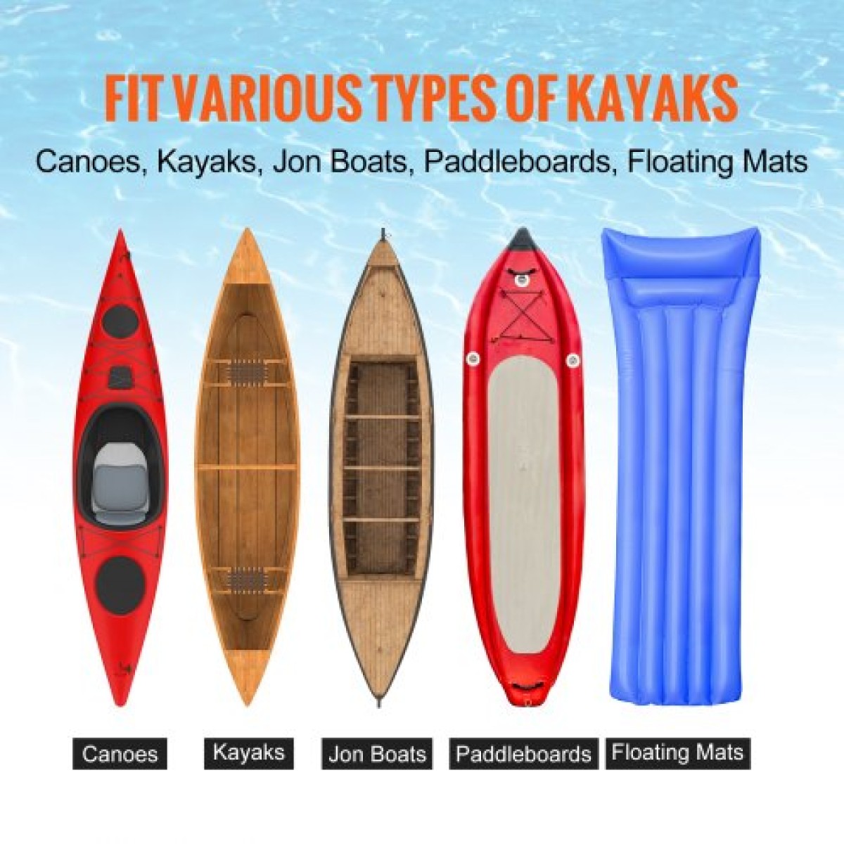 Καρότσι VEVOR Heavy Duty Kayak, χωρητικότητα 204,1 κιλών, Αποσπώμενο καρότσι κανόε με μασίφ λάστιχα 30,5 cm, ρυθμιζόμενο πλάτος & αντιολισθητικό πόδι στήριξης, για καγιάκ Canoes Paddleboards Float Mats Jon Boats
