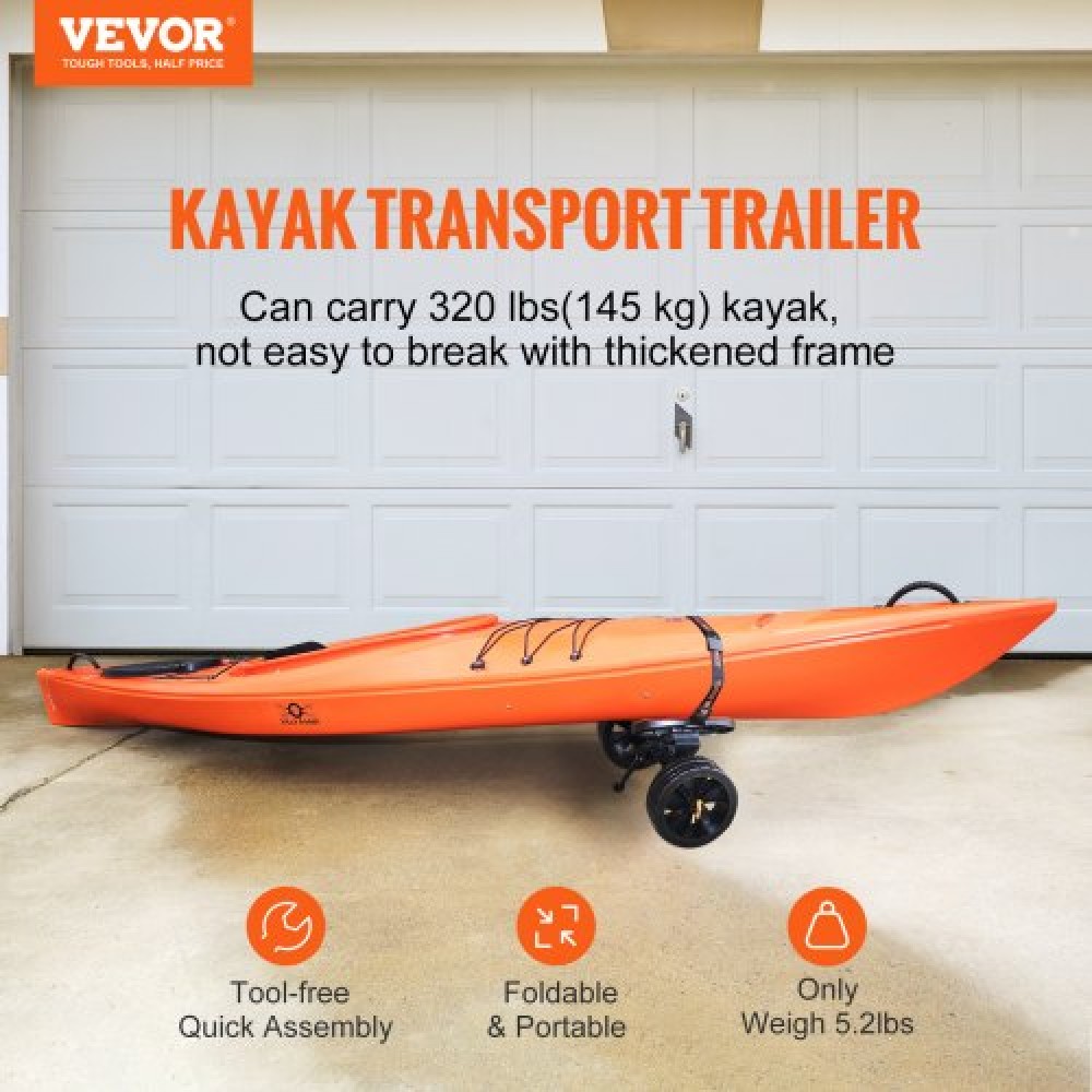 Καρότσι VEVOR Heavy Duty Kayak, χωρητικότητα φόρτωσης 320 λίβρες, Αποσπώμενο καρότσι κανόε τρόλεϊ με ελαστικά 10'', ρυθμιζόμενα στηρίγματα & αντιολισθητικό πόδι στήριξης, για καγιάκ Canoes Paddleboards Float Mats Jon Boats
