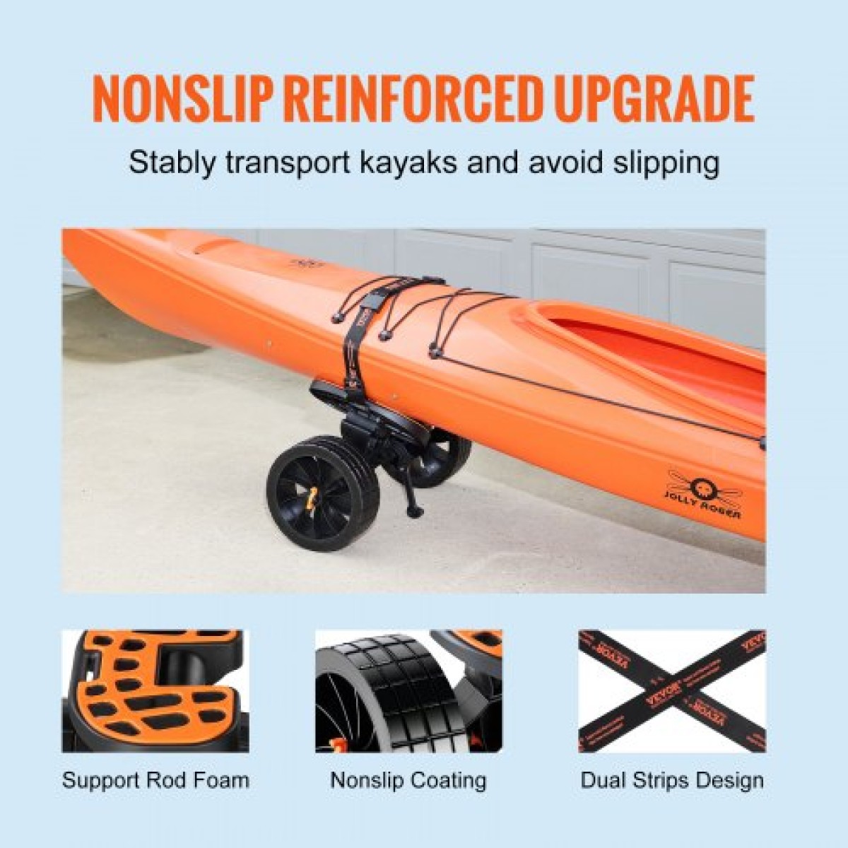 Καρότσι VEVOR Heavy Duty Kayak, χωρητικότητα φόρτωσης 320 λίβρες, Αποσπώμενο καρότσι κανόε τρόλεϊ με ελαστικά 10'', ρυθμιζόμενα στηρίγματα & αντιολισθητικό πόδι στήριξης, για καγιάκ Canoes Paddleboards Float Mats Jon Boats
