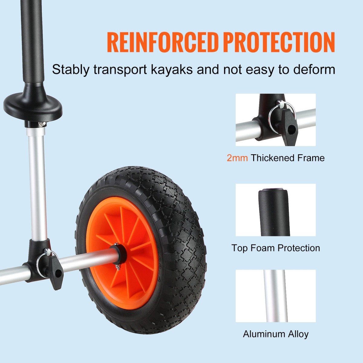 Καρότσι VEVOR Heavy Duty Kayak, χωρητικότητα φόρτωσης 280 lbs, Αποσπώμενο καρότσι κανόε με συμπαγή ελαστικά 10'', Ρυθμιζόμενο πλάτος & προστασία από αφρό κορυφής, για καγιάκ με οπές αποστράγγισης 2,54 cm και άνω