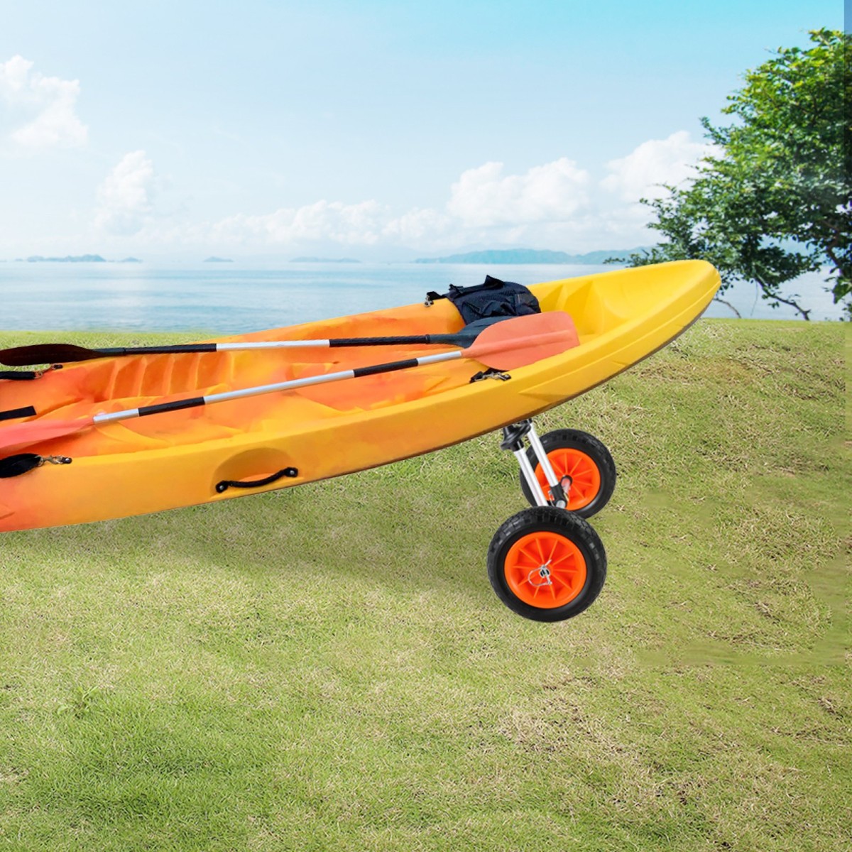 Καρότσι VEVOR Heavy Duty Kayak, χωρητικότητα φόρτωσης 280 lbs, Αποσπώμενο καρότσι κανόε με συμπαγή ελαστικά 10'', Ρυθμιζόμενο πλάτος & προστασία από αφρό κορυφής, για καγιάκ με οπές αποστράγγισης 2,54 cm και άνω