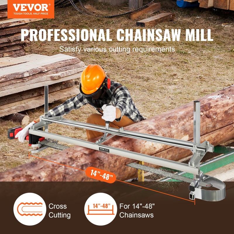 VEVOR Αλυσοπρίονο, Φορητό Πριονιστήριο 36 cm-122 cm Οδηγός Μπάρα, Γαλβανισμένο Ατσάλι Αλυσοπρίονο Μύλος σανίδας με 0,5 cm-30 cm Πάχος κοπής, Πριονιστήριο σταυροκοπτικής ξυλείας για οικοδόμους και ξυλουργούς