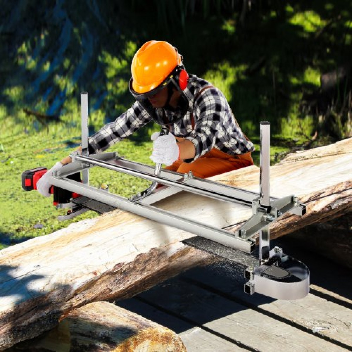VEVOR Φορητό Πριονιστήριο 35,6cm-91,4cm Μπάρα οδηγός Γαλβανισμένο Ατσάλι Αλυσοπρίονο Σανίδα 0,5cm-30cm Πάχος, Πριονιστήριο σταυροκοπτικής ξυλείας για οικοδόμους και ξυλουργούς, ασήμι