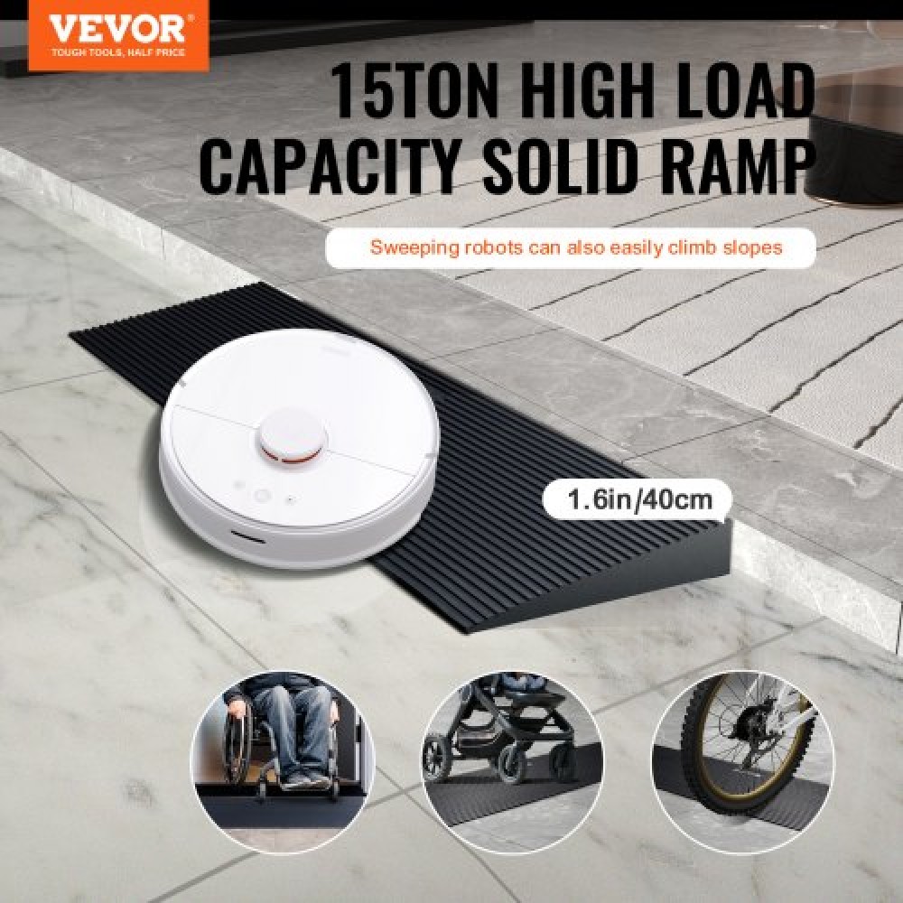 VEVOR 4,06 cm ράμπα κατωφλίου με δυνατότητα κοπής για σκούπισμα ρομπότ, πλάτος 90 cm ράμπα αναπηρικού αμαξιδίου από φυσικό καουτσούκ, αντιολισθητική ράμπα από συμπαγές καουτσούκ με ταινία διπλής όψης για πόρτες, δρόμους, μπάνιο, λεία πλακάκια