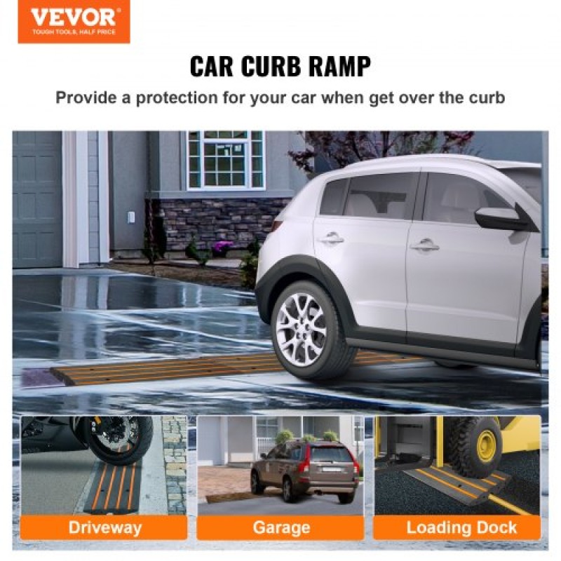 VEVOR Curb Ramp, 6,6cm Rise Rubber Driveway Ramps, Heavy Duty 14999,8 kg Βάρος χωρητικότητας ράμπα κατωφλίου, ράμπες γέφυρας πεζοδρομίου για φόρτωση πεζοδρομίου αποβάθρας γκαράζ, επεκτάσιμο σετ πλήρους ράμπας