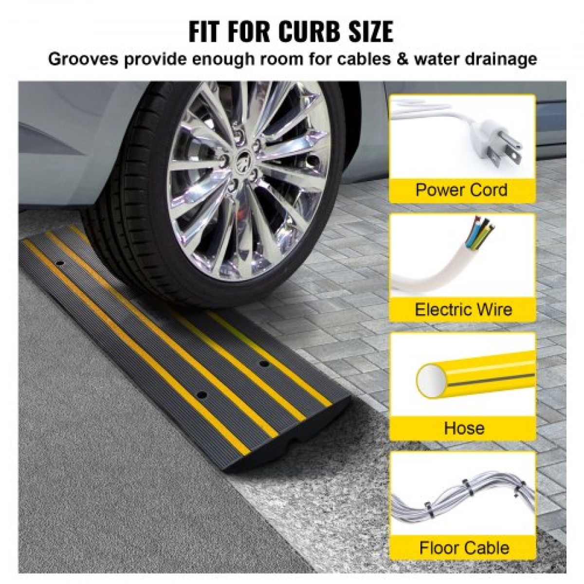 VEVOR Curb Ramp, 6,6cm Rise Rubber Driveway Ramps, Heavy Duty 14999,8 kg Βάρος χωρητικότητας ράμπα κατωφλίου, ράμπες γέφυρας πεζοδρομίου για φόρτωση πεζοδρομίου αποβάθρας γκαράζ, επεκτάσιμο σετ πλήρους ράμπας