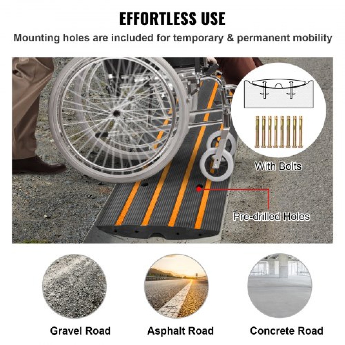 VEVOR Curb Ramp, 6,6cm Rise Rubber Driveway Ramps, Heavy Duty 14999,8 kg Βάρος χωρητικότητας ράμπα κατωφλίου, ράμπες γέφυρας πεζοδρομίου για φόρτωση πεζοδρομίου αποβάθρας γκαράζ, επεκτάσιμο σετ πλήρους ράμπας