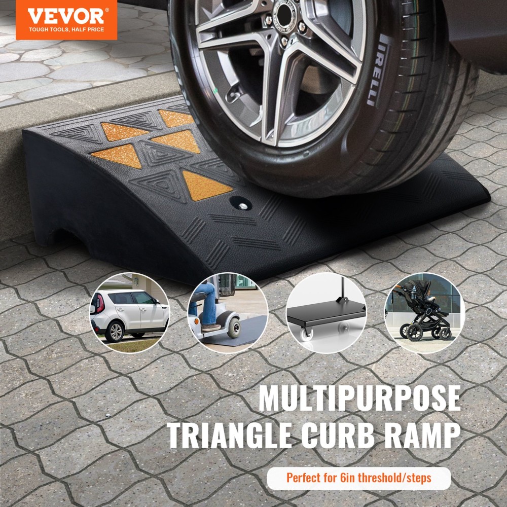 VEVOR Rubber Curb Ramp 15,2 cm Rise Height Sidewalk Ramp, 37 cm Width 49,1 cm Length Ramp for Curb, 15T Heavy Duty Rubber Ramp για περονοφόρα, φορτηγά, λεωφορεία, αυτοκίνητα, αναπηρικά καροτσάκια, ποδήλατα