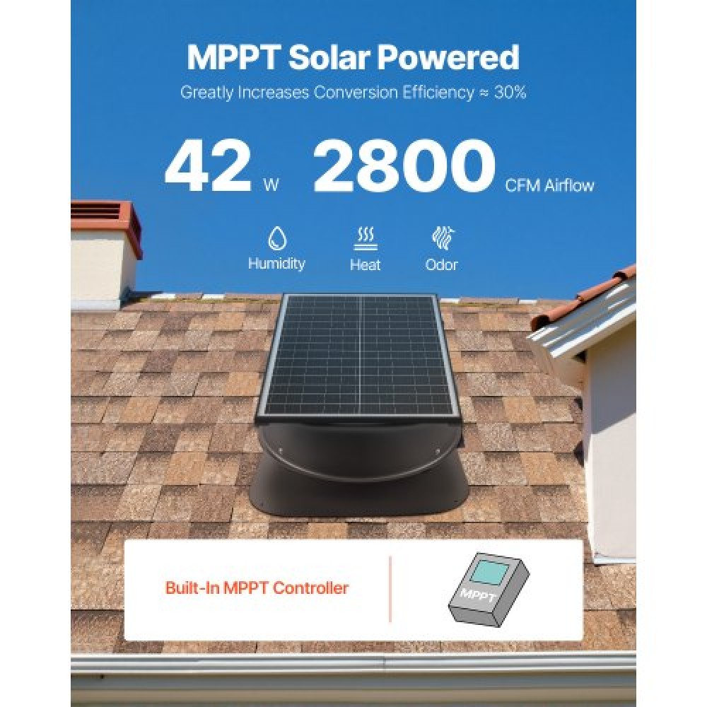 VEVOR Roof Attic Exhaust Fan, 42W Έξυπνος ανεμιστήρας αερισμού ηλιακής οροφής με θερμοστάτη, τηλεχειριστήριο, 2800 CFM ροή αέρα ενσωματωμένος κινητήρας συνεχούς ρεύματος χωρίς ψήκτρες για ψύξη