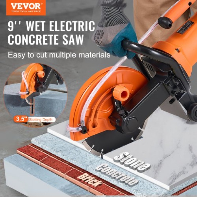 VEVOR 9"/22,9 cm Ηλεκτρικό πριόνι σκυροδέματος υγρό/στεγνό πριόνι με αντλία νερού και λεπίδα