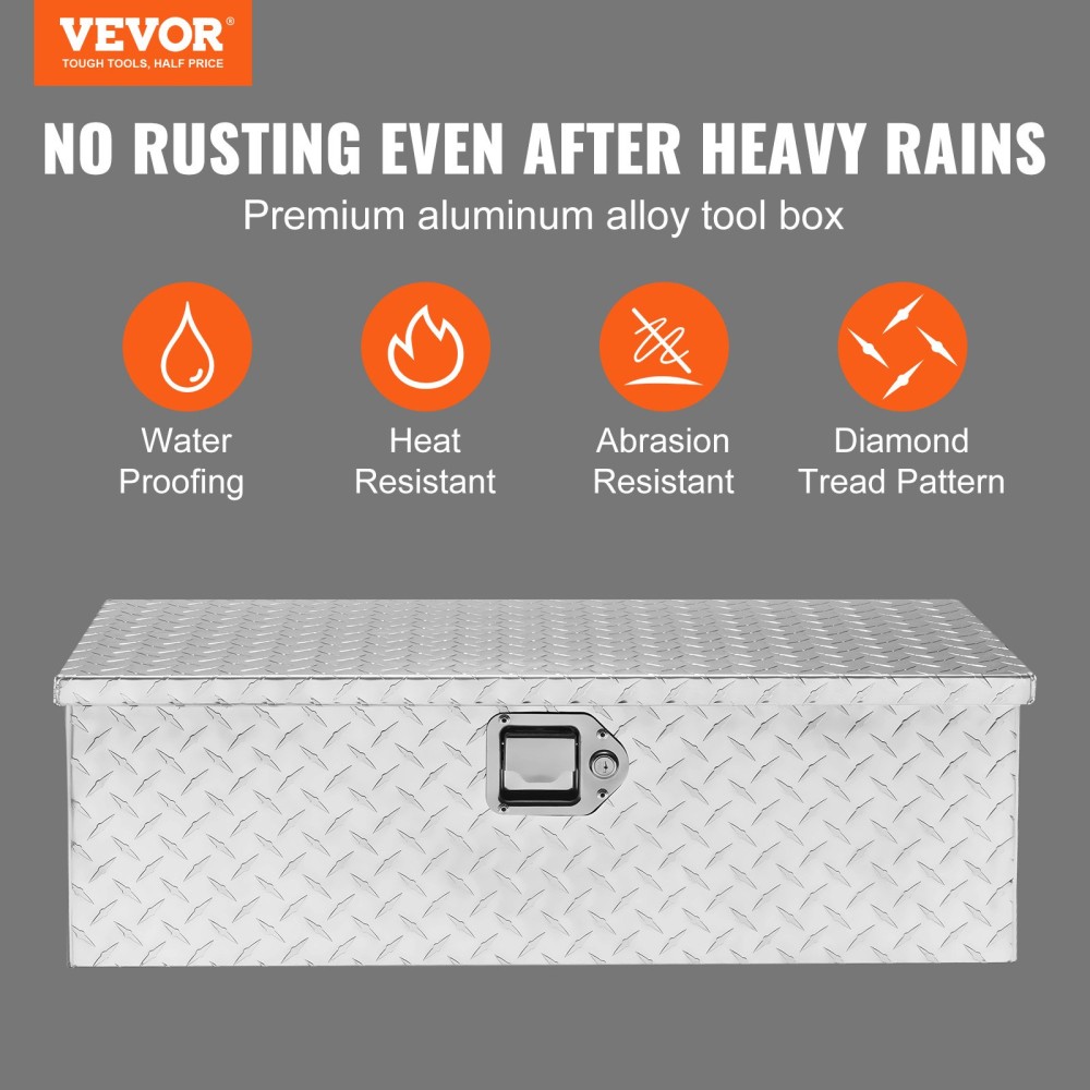Κιβώτιο εργαλείων κρεβατιού φορτηγού VEVOR Heavy Duty, Εργαλειοθήκη Diamond Plate Toolbox με Πλαϊνή λαβή και κλειδαριά, Storage Tool Box Box Organizer για παραλαβή, Κρεβάτι φορτηγού, RV, Trailer, 76,2x33x24,4 cm, Ασημί
