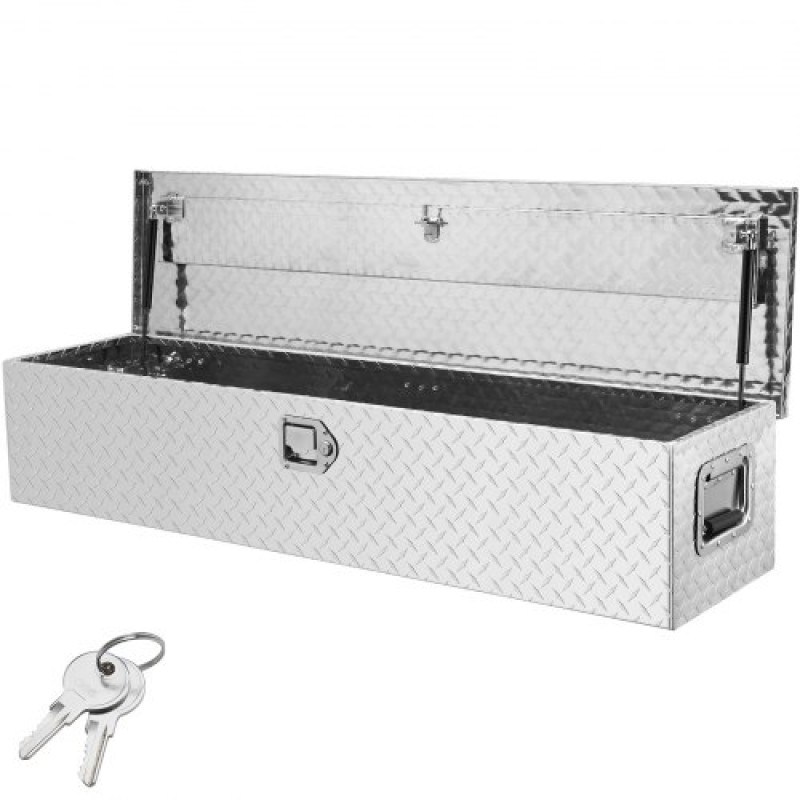 Κουτί εργαλείων κρεβατιού φορτηγού VEVOR Heavy Duty, Εργαλειοθήκη Diamond Plate με Πλαϊνή λαβή και κλειδαριά κλειδαριάς, Storage Tool Box Chest Box Organizer για παραλαβή, Κρεβάτι φορτηγού, RV, Trailer, 121,9x38,1x38,1 cm, Ασημί