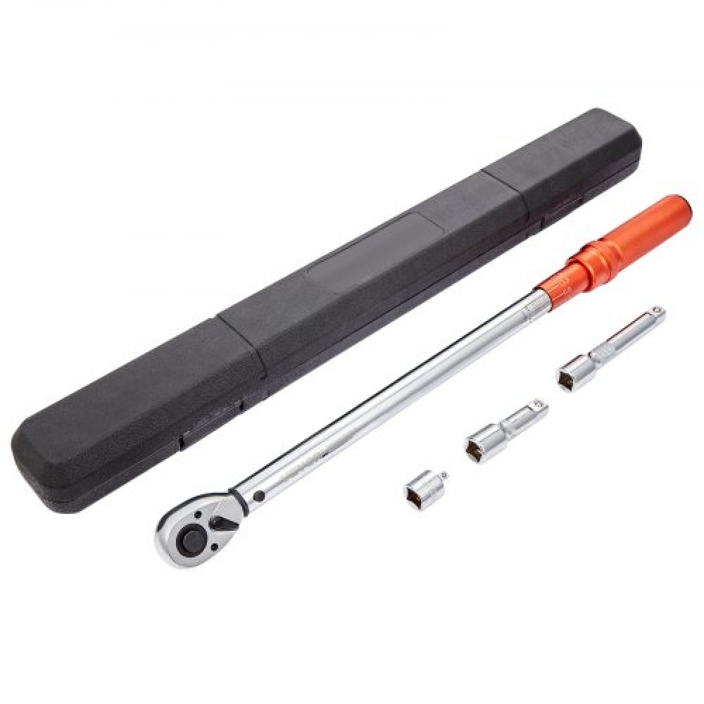 Ροπόκλειδο VEVOR, 1,3 cm Drive Click Torque Wrench 20-250ft.lb/34-340n.m, Σετ δυναμόκλειδο με δυνατότητα ρύθμισης διπλής κατεύθυνσης, κιτ ροπόκλειδου μηχανικής ζυγαριάς διπλού εύρους με ράβδο επέκτασης προσαρμογέων