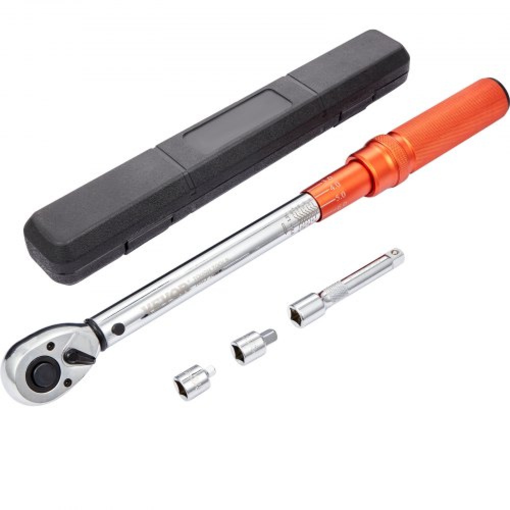 VEVOR Ροπόκλειδο, 1,3 cm Drive Click Torque Wrench 10-150ft.lb/14-204n.m, Σετ δυναμόκλειδο με δυνατότητα ρύθμισης διπλής κατεύθυνσης, κιτ ροπόκλειδου μηχανικής ζυγαριάς διπλού εύρους με ράβδο επέκτασης προσαρμογέων