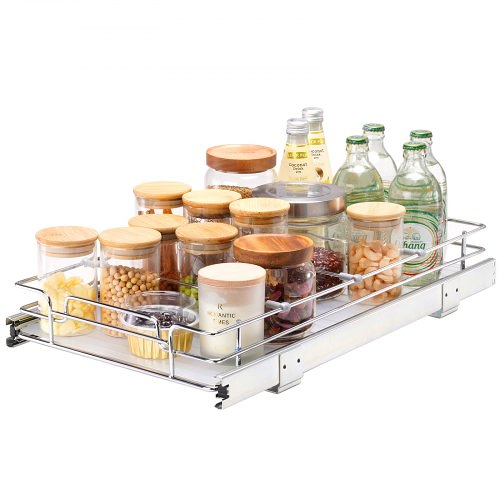VEVOR 11"Wx21"Dx2.5"H Pull Out Organizer ντουλαπιού, Heavy Duty Slide Out Ράφια, Ατσάλινα συρτάρια, Συρόμενο συρτάρι αποθήκευσης για το σπίτι κάτω από το νεροχύτη, 13,5"Wx22"Dx7"H Μέγεθος εγκατάστασης για ντουλάπι