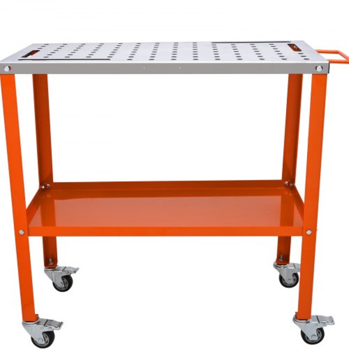 Τραπέζι συγκόλλησης VEVOR 91,4 cm x 45,7 cm, 544 kg Χωρητικότητα φορτίου Steel Welding Τραπέζι εργασίας σε ρόδες, Φορητός πάγκος εργασίας 2 στρώσεων με τροχούς πέδησης, 4 υποδοχές εργαλείων, οπές στερέωσης 1,6 cm