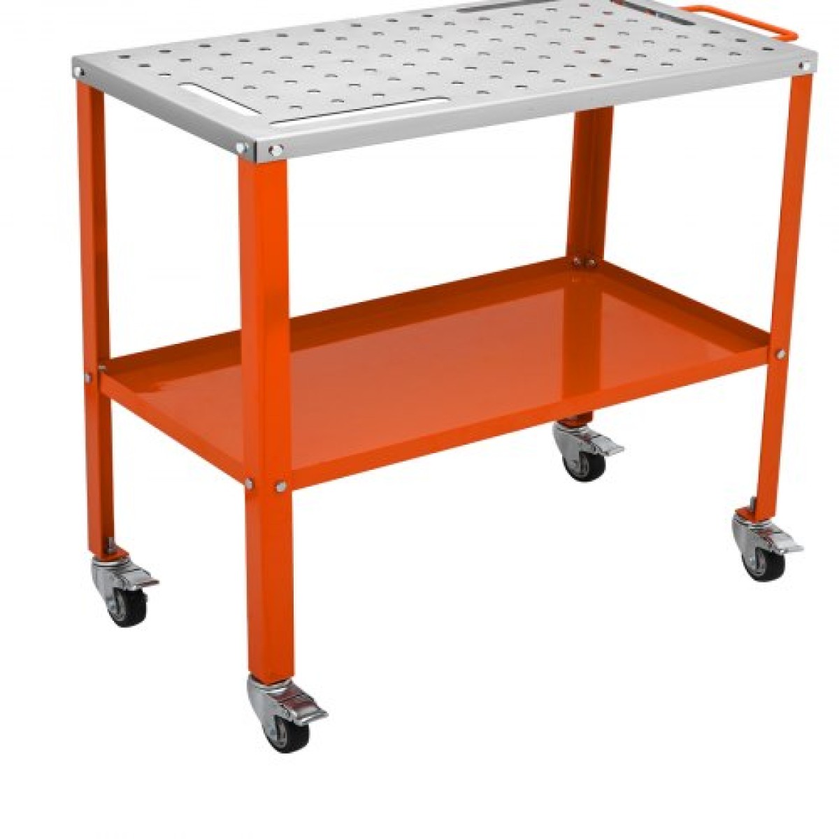 Τραπέζι συγκόλλησης VEVOR 91,4 cm x 45,7 cm, 544 kg Χωρητικότητα φορτίου Steel Welding Τραπέζι εργασίας σε ρόδες, Φορητός πάγκος εργασίας 2 στρώσεων με τροχούς πέδησης, 4 υποδοχές εργαλείων, οπές στερέωσης 1,6 cm