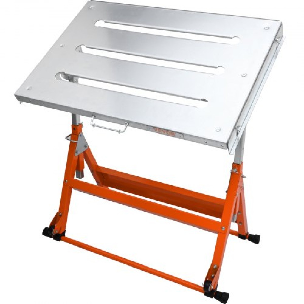 Τραπέζι συγκόλλησης VEVOR 76,2 cm x 50,8 cm, 181,4 kg Χωρητικότητα φορτίου Steel Welding Τραπέζι εργασίας σε ρόδες, Πτυσσόμενος πάγκος εργασίας με τρεις σχισμή 2,8 cm, 3 γωνίες κλίσης, ρυθμιζόμενο ύψος, αναδιπλούμενες ράγες οδήγησης