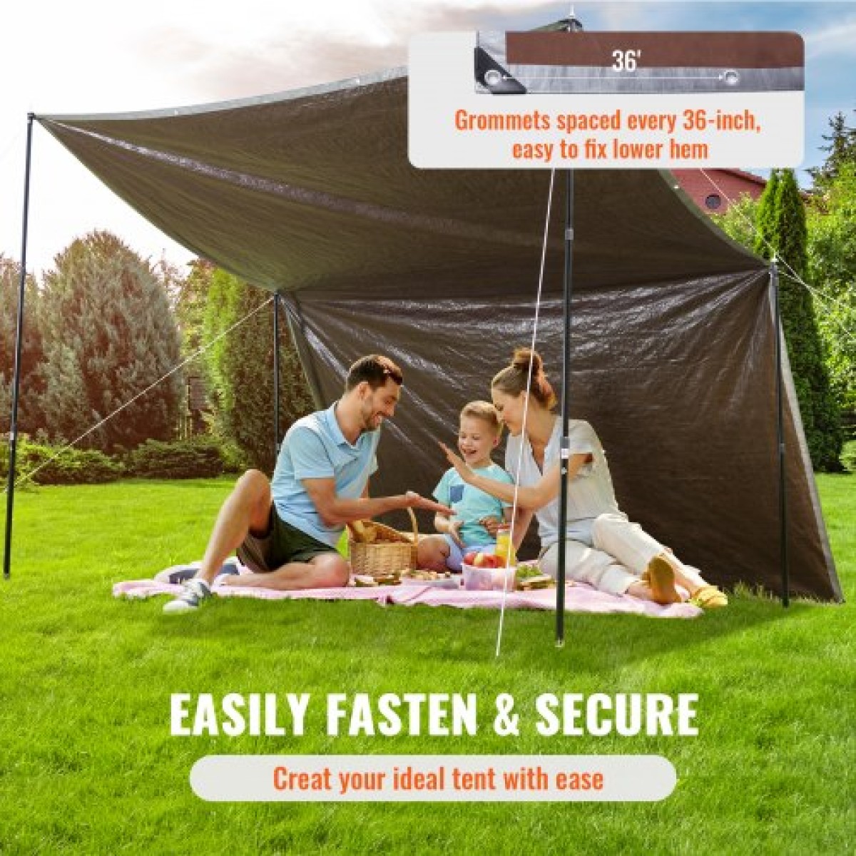 VEVOR Tarp Αδιάβροχο 609,6 x 914,4 cm, Πλαστικό κάλυμμα Poly Tarp 0,25 mm, Πολλαπλών Χρήσεων στο σκίσιμο UV και ανθεκτικό στη θερμοκρασία μουσαμά εξωτερικού χώρου με ενισχυμένους δακτύλιους υψηλής αντοχής (Ασημί/Καφέ)