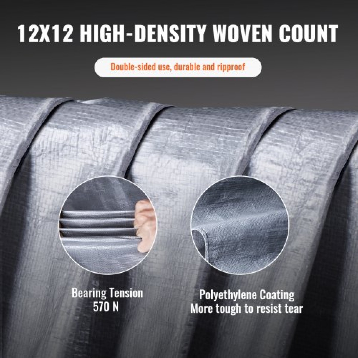 VEVOR Tarp Αδιάβροχο 487,7 x 609,6 cm, Πλαστικό κάλυμμα Poly Tarp 0,25 mm, Πολλαπλών χρήσεων στο σκίσιμο UV και ανθεκτικό στη θερμοκρασία μουσαμά εξωτερικού χώρου με ενισχυμένους δακτύλιους υψηλής αντοχής (Ασημί/Καφέ)