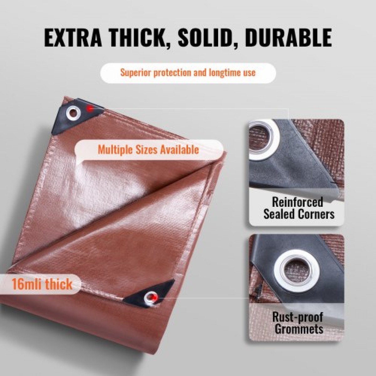 VEVOR Tarp 609,6 x 1219,2 cm 0,41 mm Εξαιρετικά πάχος, αδιάβροχο κάλυμμα από πολυ πλαστικό μουσαμά, μουσαμάς εξωτερικού χώρου πολλαπλών χρήσεων με δακτύλιους & ενισχυμένες άκρες για φορτηγό, RV, Σκάφος, Κάμπινγκ (Καφέ)