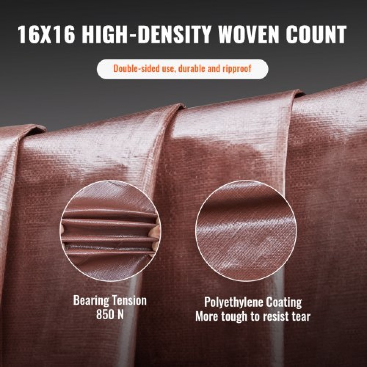 VEVOR Tarp 609,6 x 1219,2 cm 0,41 mm Εξαιρετικά πάχος, αδιάβροχο κάλυμμα από πολυ πλαστικό μουσαμά, μουσαμάς εξωτερικού χώρου πολλαπλών χρήσεων με δακτύλιους & ενισχυμένες άκρες για φορτηγό, RV, Σκάφος, Κάμπινγκ (Καφέ)