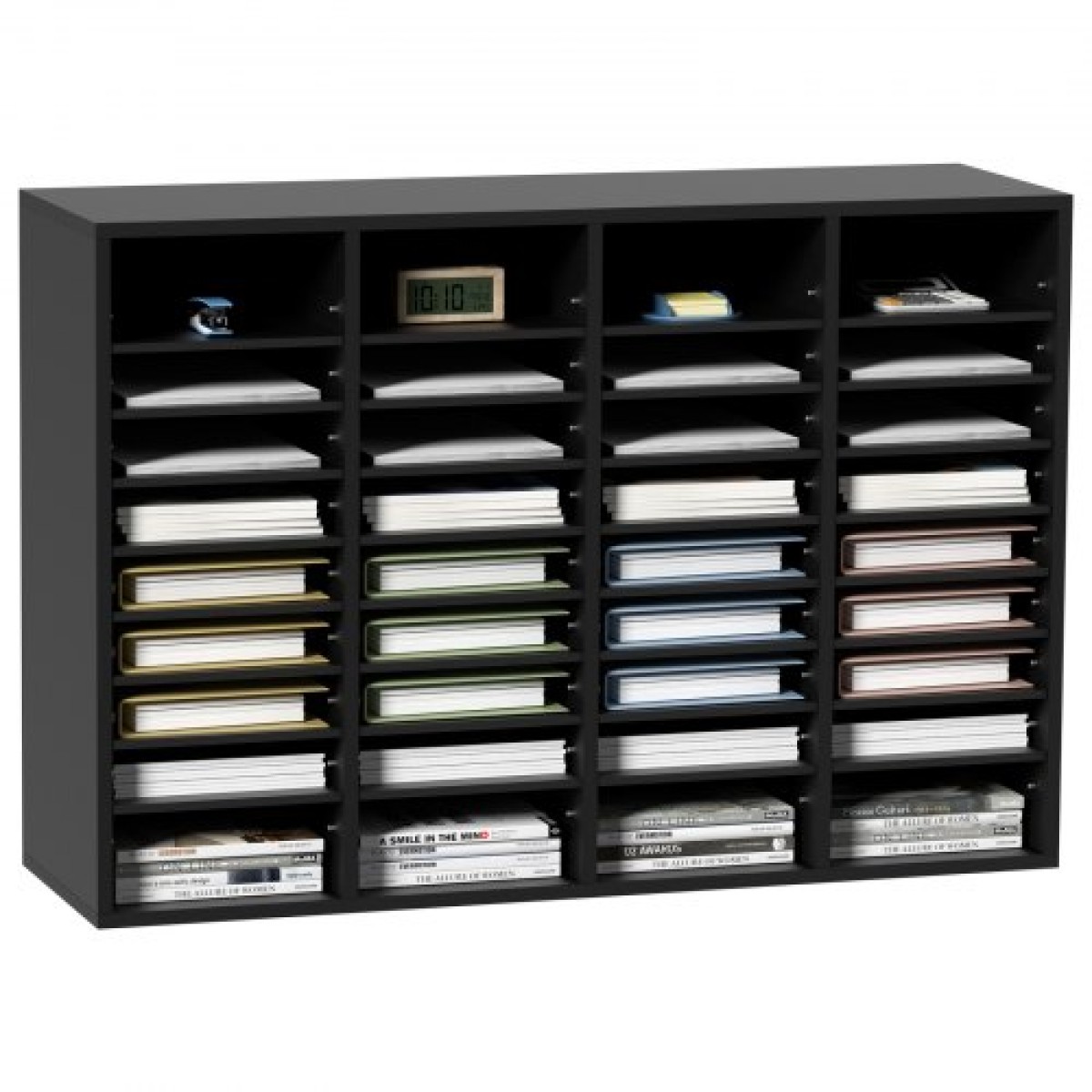 VEVOR Wood Literature Organizer, 36 διαμερίσματα, Ταξινόμηση αρχείων με αφαιρούμενα ράφια, Υποδοχή γραμματοκιβωτίων για Office Home Classroom Οργανισμός Mailrooms, Πιστοποίηση EPA, Μαύρο