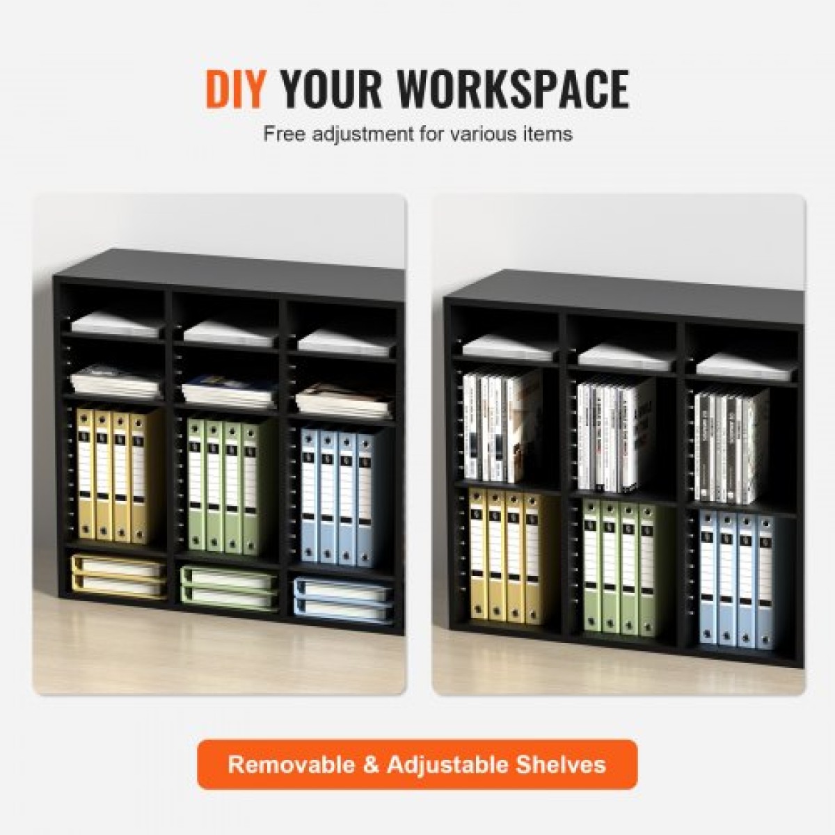 VEVOR Wood Literature Organizer, 36 διαμερίσματα, Ταξινόμηση αρχείων με αφαιρούμενα ράφια, Υποδοχή γραμματοκιβωτίων για Office Home Classroom Οργανισμός Mailrooms, Πιστοποίηση EPA, Μαύρο