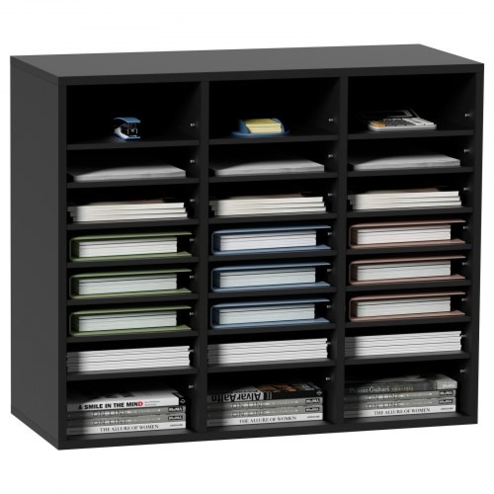VEVOR Wood Literature Organizer, 24 διαμερίσματα, Ταξινόμηση αρχείων με αφαιρούμενα ράφια, Υποδοχή γραμματοκιβωτίων για Office Home Classroom Mailrooms Organization, Πιστοποίηση EPA, Μαύρο