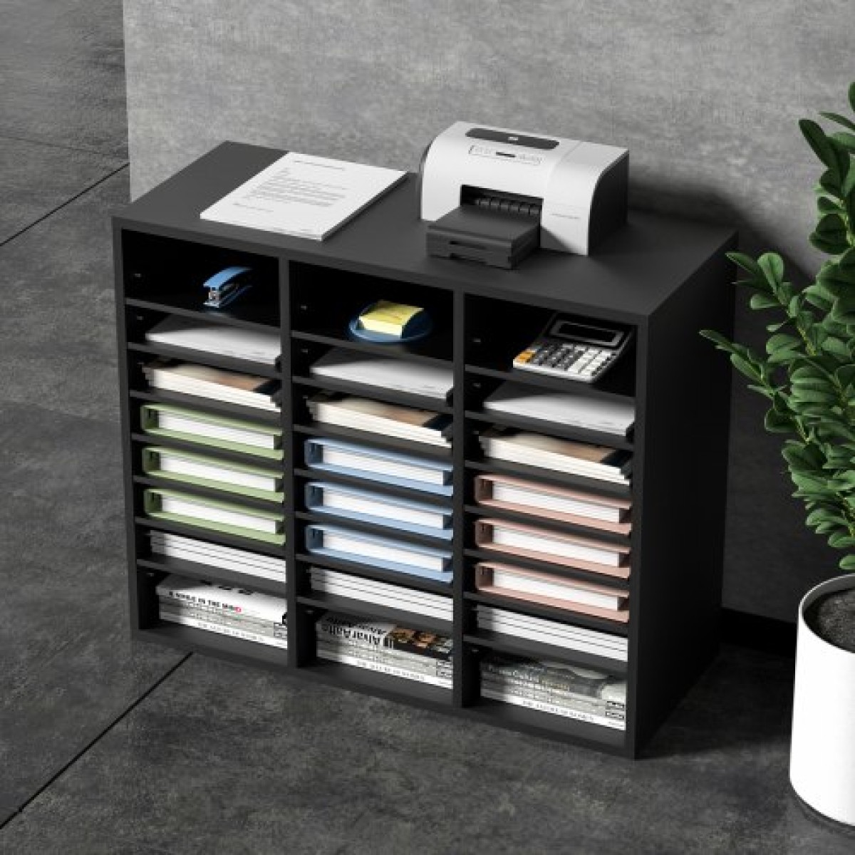 VEVOR Wood Literature Organizer, 24 διαμερίσματα, Ταξινόμηση αρχείων με αφαιρούμενα ράφια, Υποδοχή γραμματοκιβωτίων για Office Home Classroom Mailrooms Organization, Πιστοποίηση EPA, Μαύρο