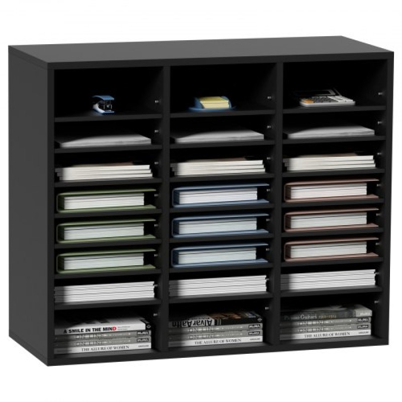 VEVOR Wood Literature Organizer, 24 διαμερίσματα, Ταξινόμηση αρχείων με αφαιρούμενα ράφια, Υποδοχή γραμματοκιβωτίων για Office Home Classroom Mailrooms Organization, Πιστοποίηση EPA, Μαύρο