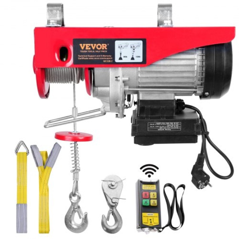 VEVOR Electric Hoist, 598,7 kg Ανυψωτική ικανότητα, 1150W 220V Ηλεκτρικό συρμάτινο βαρούλκο από χάλυβα με ασύρματο τηλεχειριστήριο, 1219 cm Ύψος ανύψωσης μονής καλωδίου & κινητήρας, για εργοστάσιο αποθήκης γκαράζ