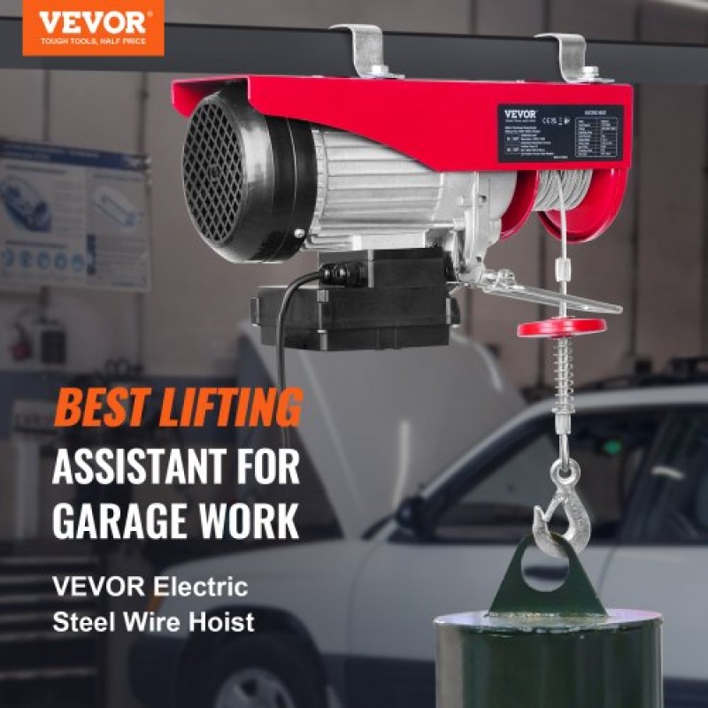 VEVOR Electric Hoist, 249,5 kg Ανυψωτική ικανότητα, 510W 220V Ηλεκτρικό συρμάτινο βαρούλκο με ασύρματο τηλεχειριστήριο, 1219 cm Ύψος ανύψωσης μονού καλωδίου & κινητήρα καθαρού χαλκού, για εργοστάσιο αποθήκης γκαράζ