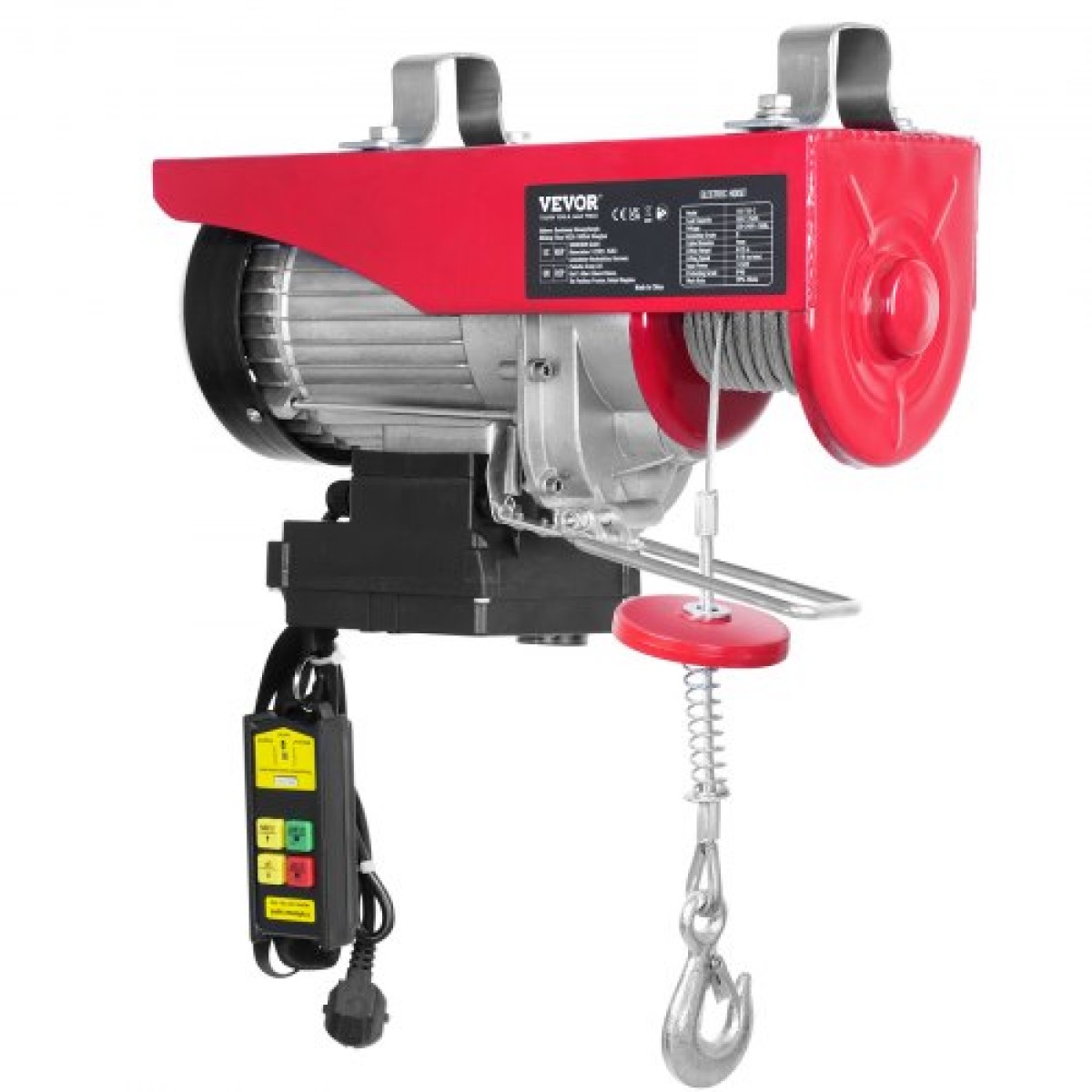 VEVOR Electric Hoist, 798 kg ανυψωτική ικανότητα, 1450W 220V ηλεκτρικό συρμάτινο βαρούλκο με ασύρματο τηλεχειριστήριο, 1219 cm Ύψος ανύψωσης μονού καλωδίου & κινητήρα καθαρού χαλκού, για εργοστάσιο αποθήκης γκαράζ