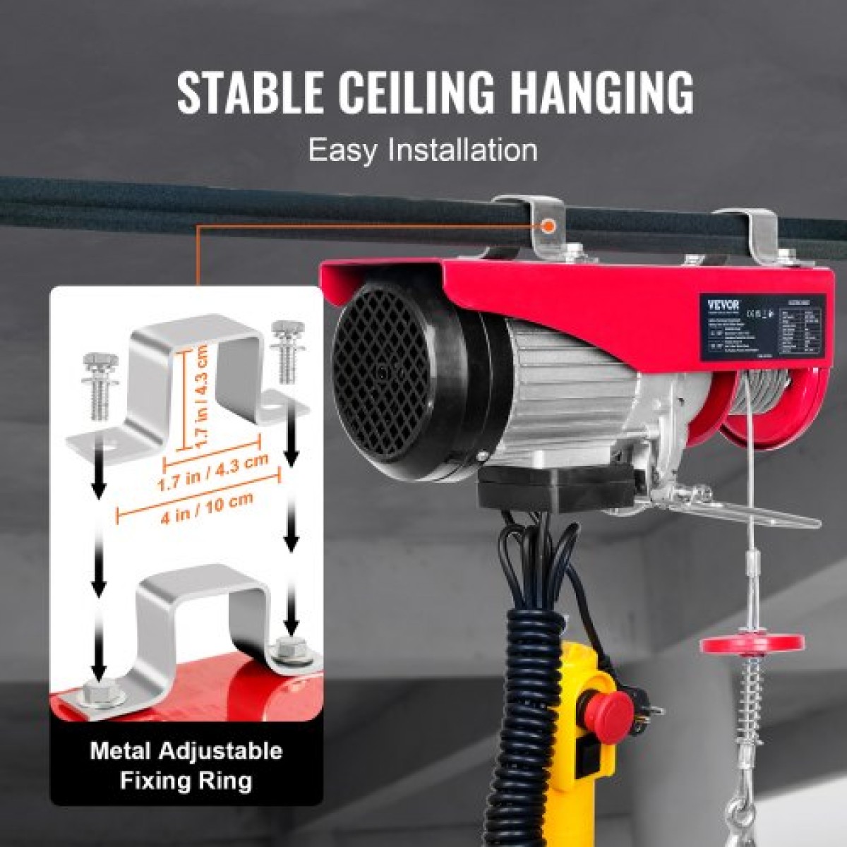 VEVOR Electric Hoist, 598,7 kg Ανυψωτική ικανότητα, 1150W 220V Ηλεκτρικό συρμάτινο βαρούλκο από χάλυβα με ενσύρματο τηλεχειριστήριο 427 cm, Ύψος ανύψωσης μονού καλωδίου 1219 cm & μοτέρ καθαρού χαλκού, για εργοστάσιο αποθήκης γκαράζ