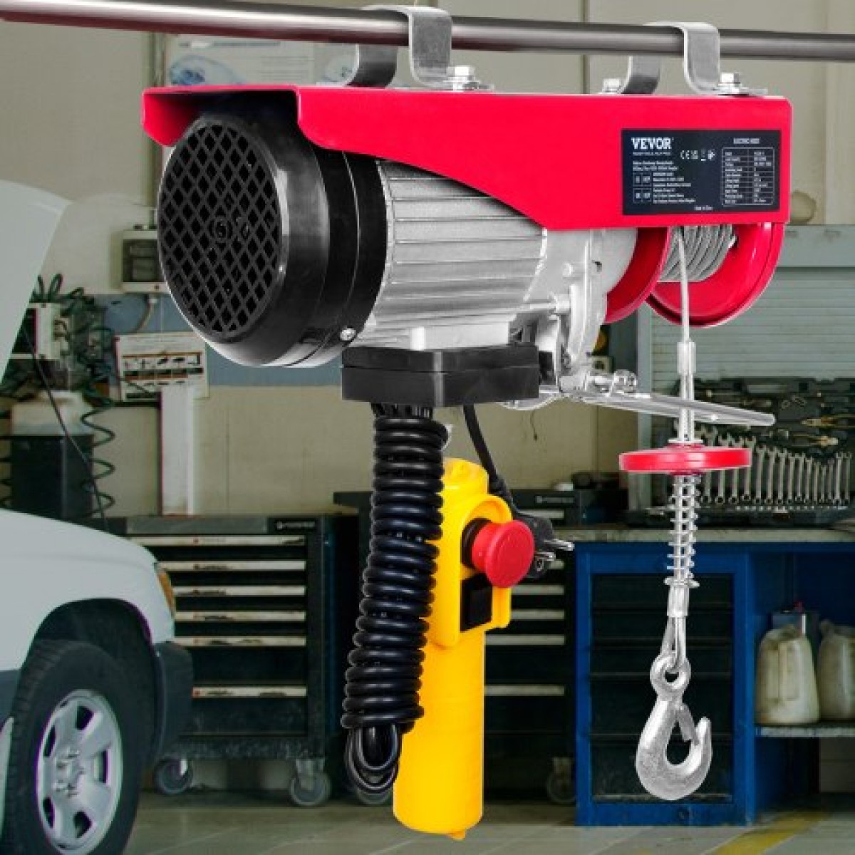 VEVOR Electric Hoist, 598,7 kg Ανυψωτική ικανότητα, 1150W 220V Ηλεκτρικό συρμάτινο βαρούλκο από χάλυβα με ενσύρματο τηλεχειριστήριο 427 cm, Ύψος ανύψωσης μονού καλωδίου 1219 cm & μοτέρ καθαρού χαλκού, για εργοστάσιο αποθήκης γκαράζ
