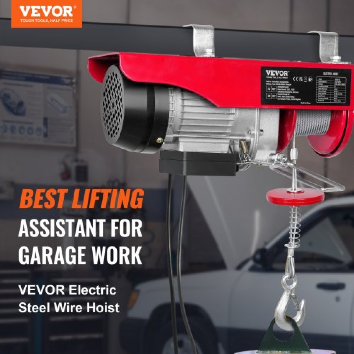 VEVOR Electric Hoist, 249,5 kg Ανυψωτική ικανότητα, 510W 220V Ηλεκτρικό συρμάτινο βαρούλκο από ατσάλι με ενσύρματο τηλεχειριστήριο 427 cm, Ύψος ανύψωσης μονού καλωδίου 1219 cm & μοτέρ καθαρού χαλκού, για εργοστάσιο αποθήκης γκαράζ
