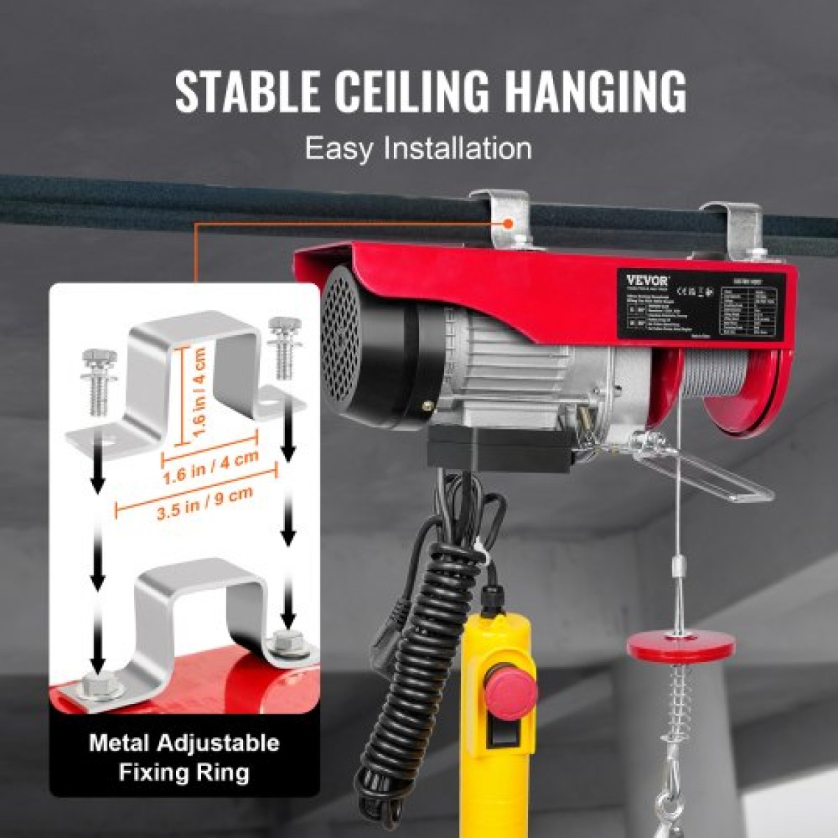 VEVOR Electric Hoist, 249,5 kg Ανυψωτική ικανότητα, 510W 220V Ηλεκτρικό συρμάτινο βαρούλκο από ατσάλι με ενσύρματο τηλεχειριστήριο 427 cm, Ύψος ανύψωσης μονού καλωδίου 1219 cm & μοτέρ καθαρού χαλκού, για εργοστάσιο αποθήκης γκαράζ