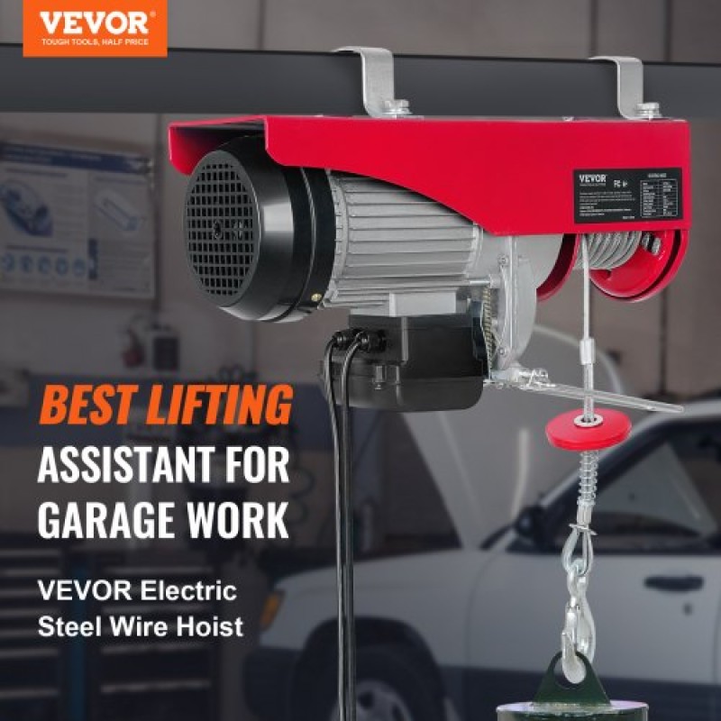 VEVOR Electric Hoist, 998 kg ανυψωτική ικανότητα, 1600W 220V ηλεκτρικό συρμάτινο βαρούλκο από ατσάλι με ενσύρματο τηλεχειριστήριο 427 cm, Ύψος ανύψωσης μονού καλωδίου 1219 cm & κινητήρας καθαρού χαλκού, για εργοστάσιο αποθήκης γκαράζ