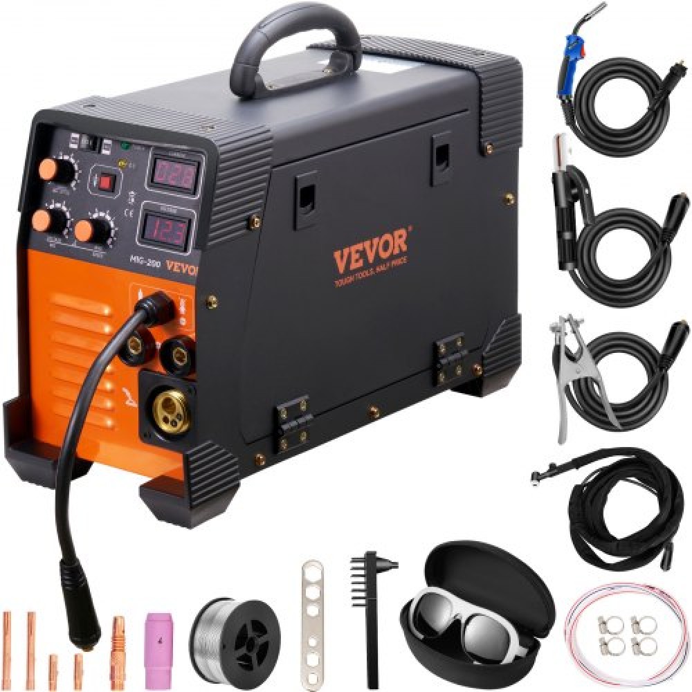 VEVOR MIG Welder 200 Amp MIG TIG Arc Welder 3 in 1 Welder Welding Machine 220V TIG Welder Lift ARC Welder MMA Stick IGBT DC Inverter Welder Digital Display Combo Welding Machine